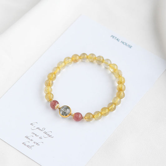 Citrine & Green Phantom Wealth Bracelet | Gold Rutilated Crystal