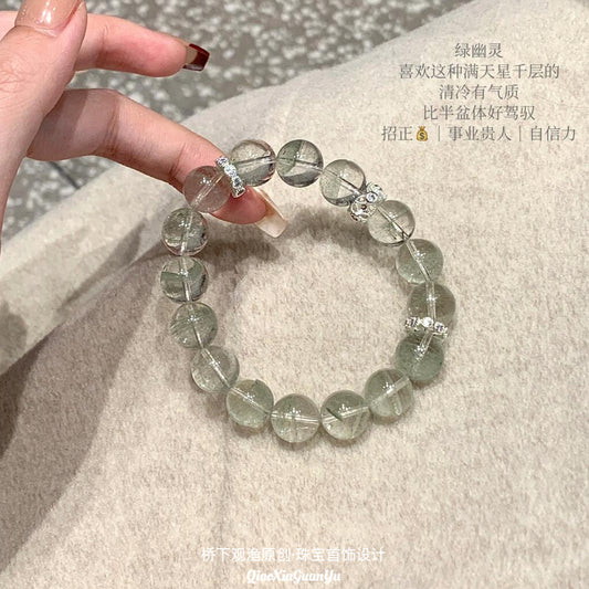 Green Phantom Quartz Crystal Bracelet | Large 10mm Clear Healing Beads