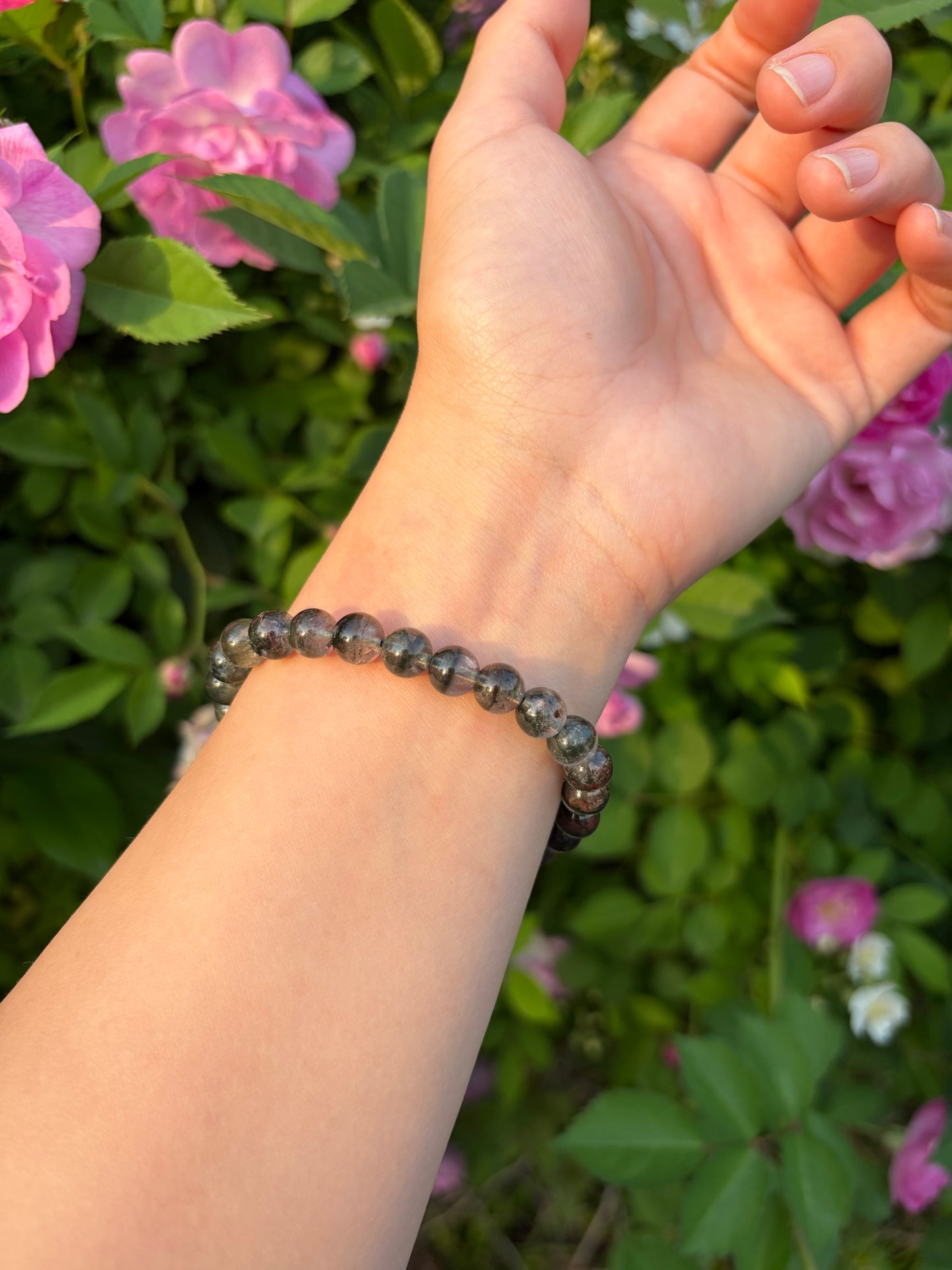 Natural Ice-Type Green Phantom Quartz Bracelet – Red & Green Phantom Layered Single Strand