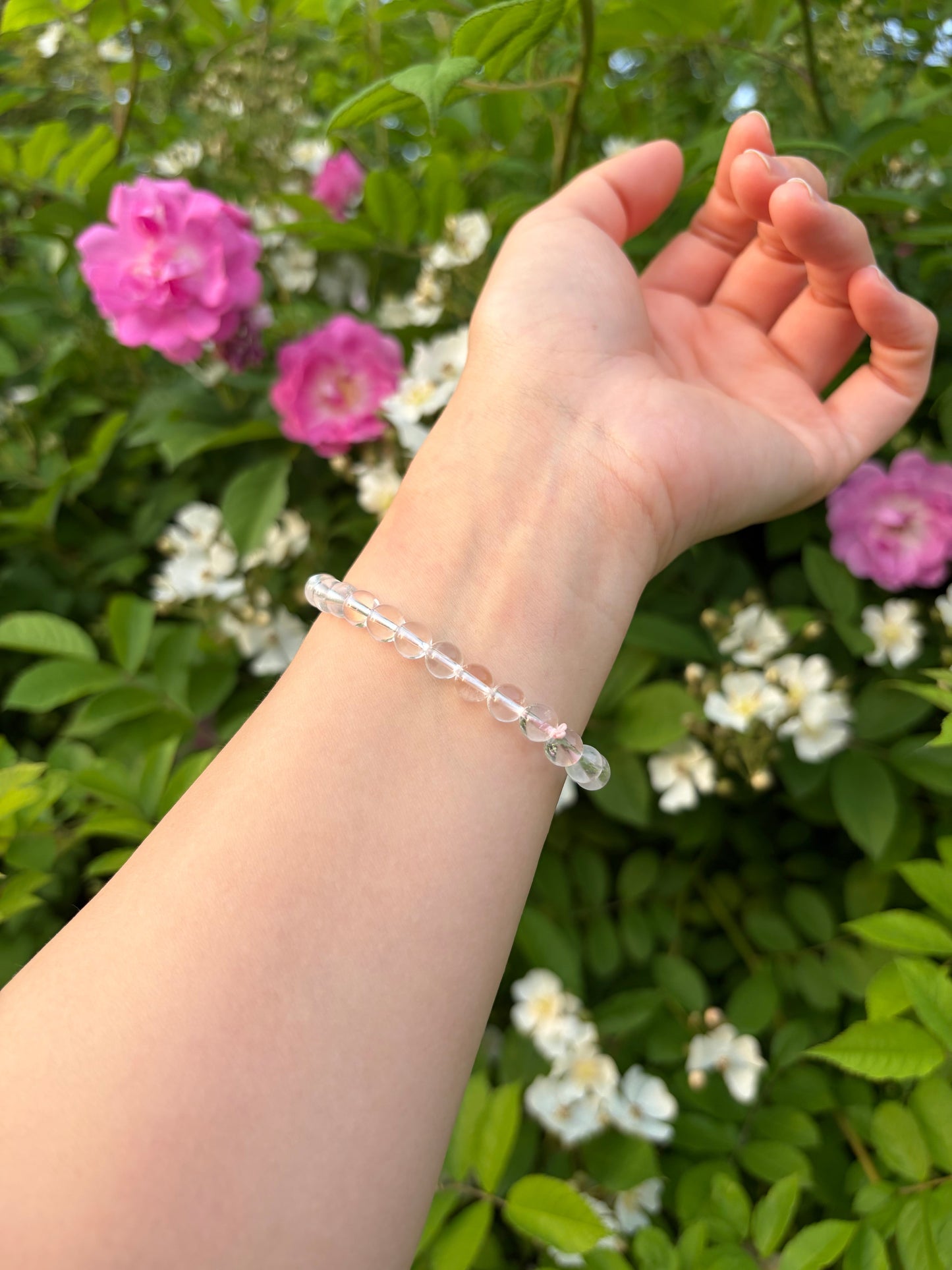 Natural Brazilian White Crystal 6mm bead bracelet for cleansing and energy purification