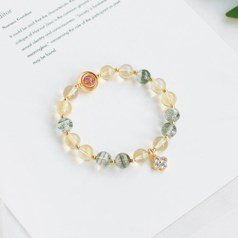Green Phantom Crystal Wealth Bracelet | Citrine & Gold Charm