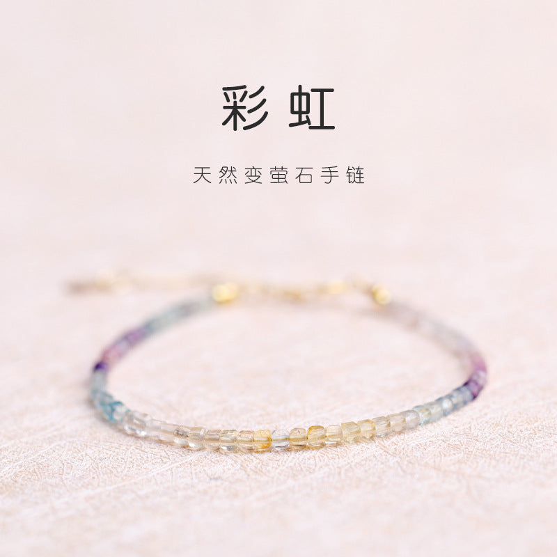 Rainbow Fluorite Dainty Bracelet | Ultra-Fine 2mm Pastel Crystal Jewelry