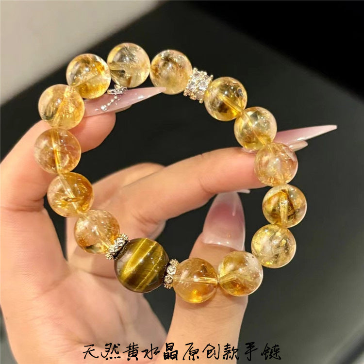 Citrine & Tiger's Eye Wealth Bracelet | Large Bead Crystal Jewelry