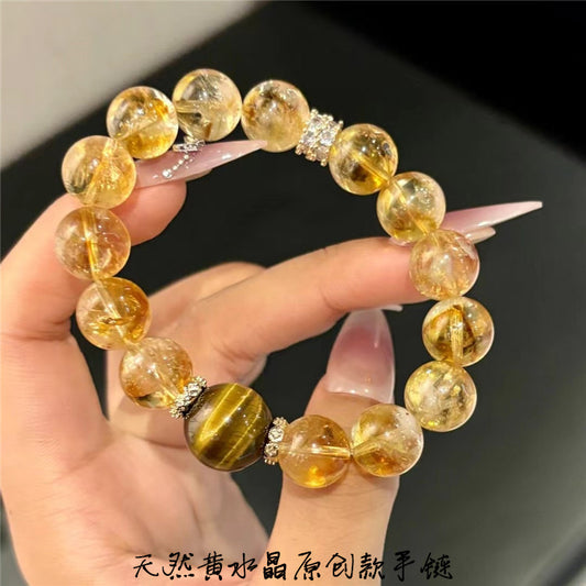 Citrine & Tiger's Eye Wealth Bracelet | Large Bead Crystal Jewelry