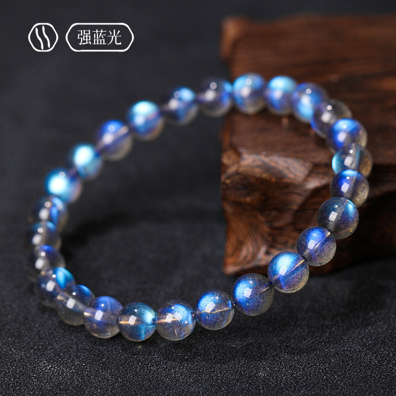 Premium Blue Moonstone Bracelet | Strong Blue Flash 7mm Crystal Jewelry