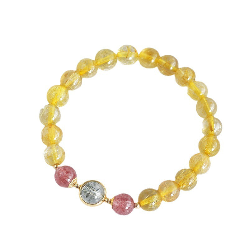 Citrine & Green Phantom Wealth Bracelet | Gold Rutilated Crystal