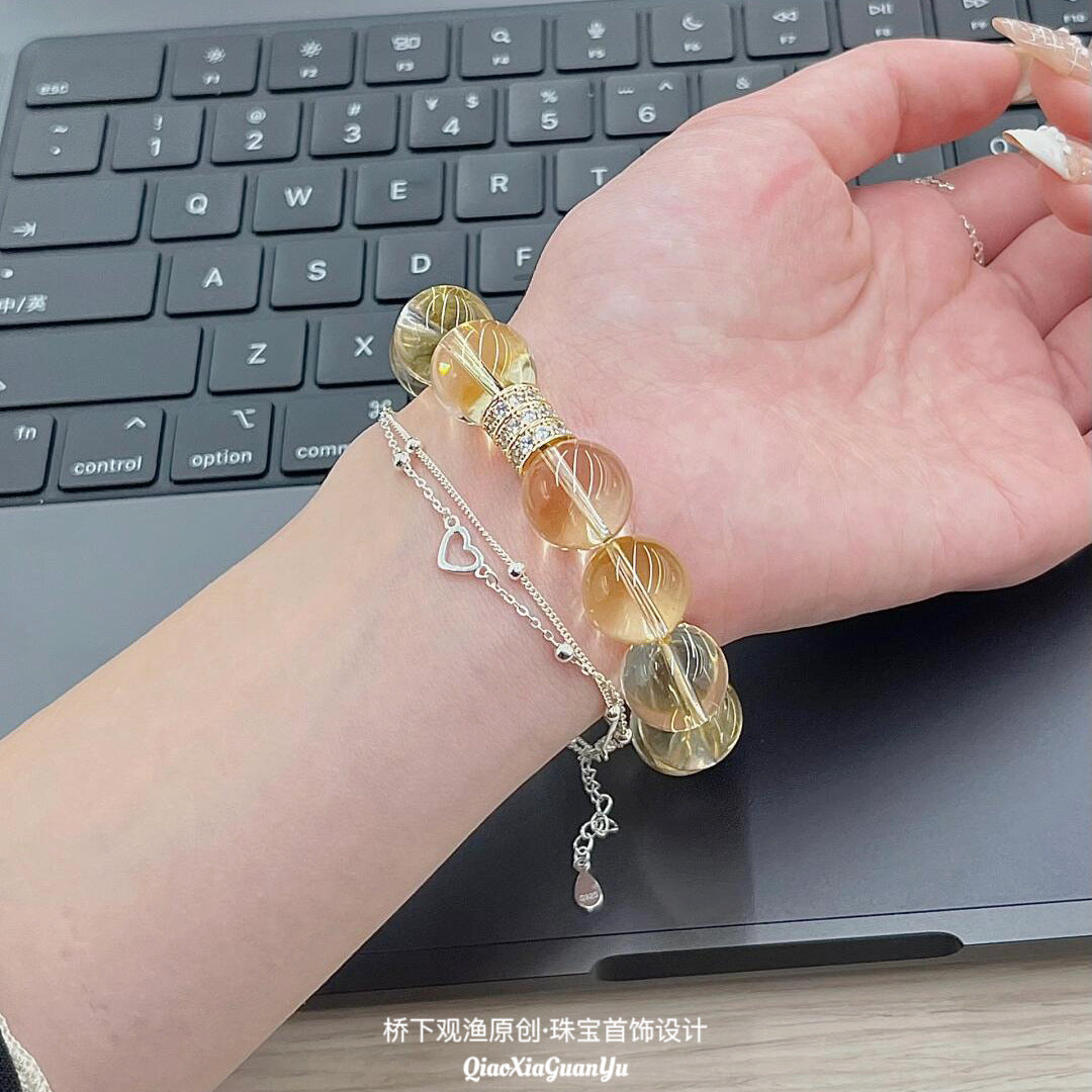 Green Phantom Quartz Crystal Bracelet | Large 10mm Clear Healing Beads