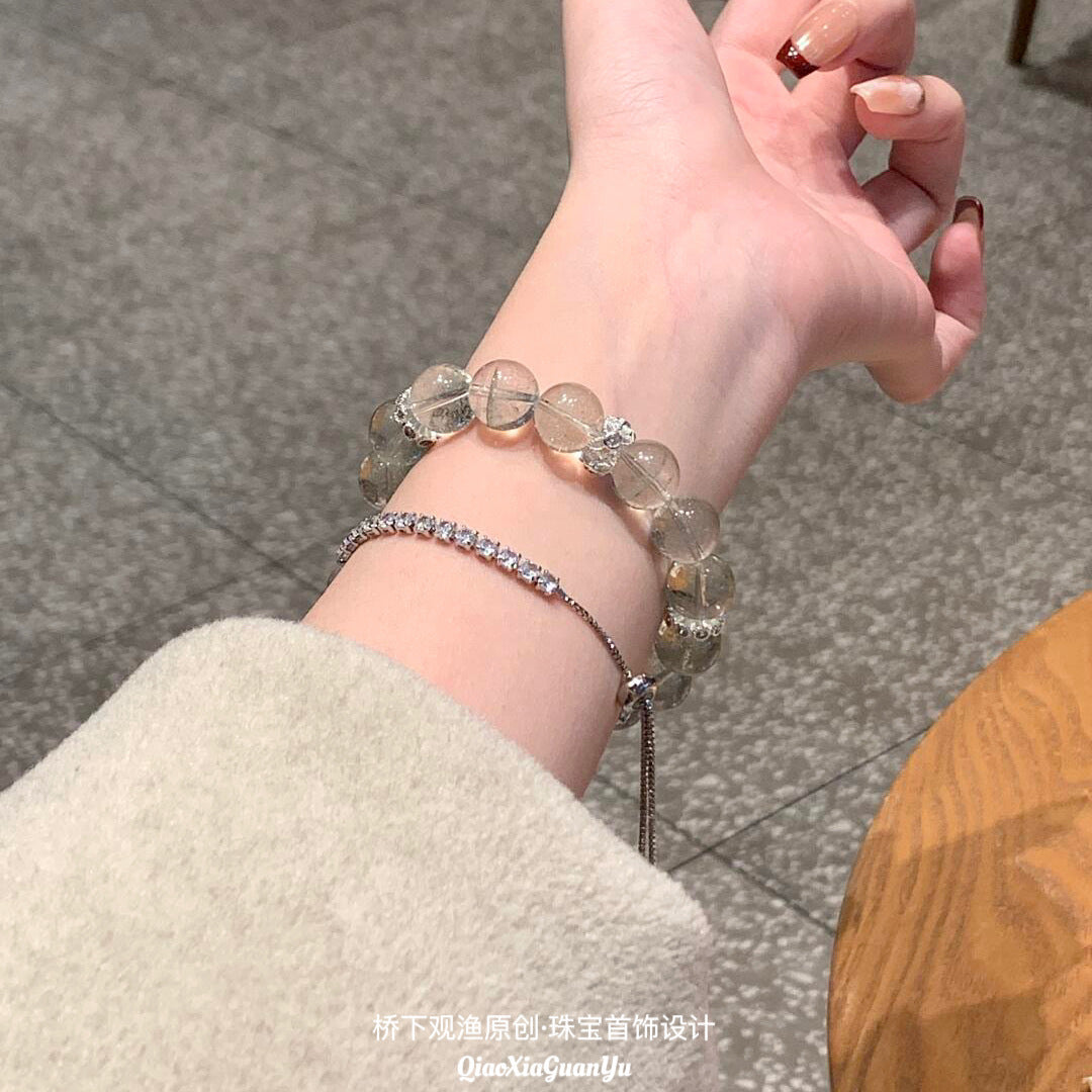 Green Phantom Quartz Crystal Bracelet | Large 10mm Clear Healing Beads