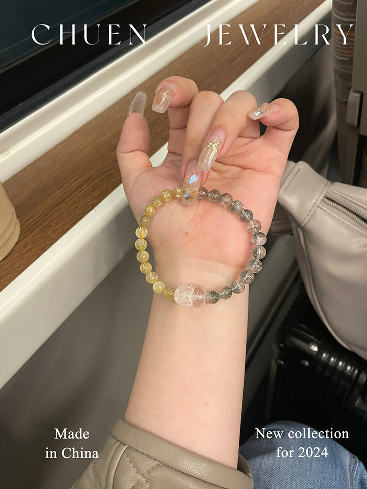 Citrine & Green Phantom Crystal Bracelet | Silver Wealth Charm
