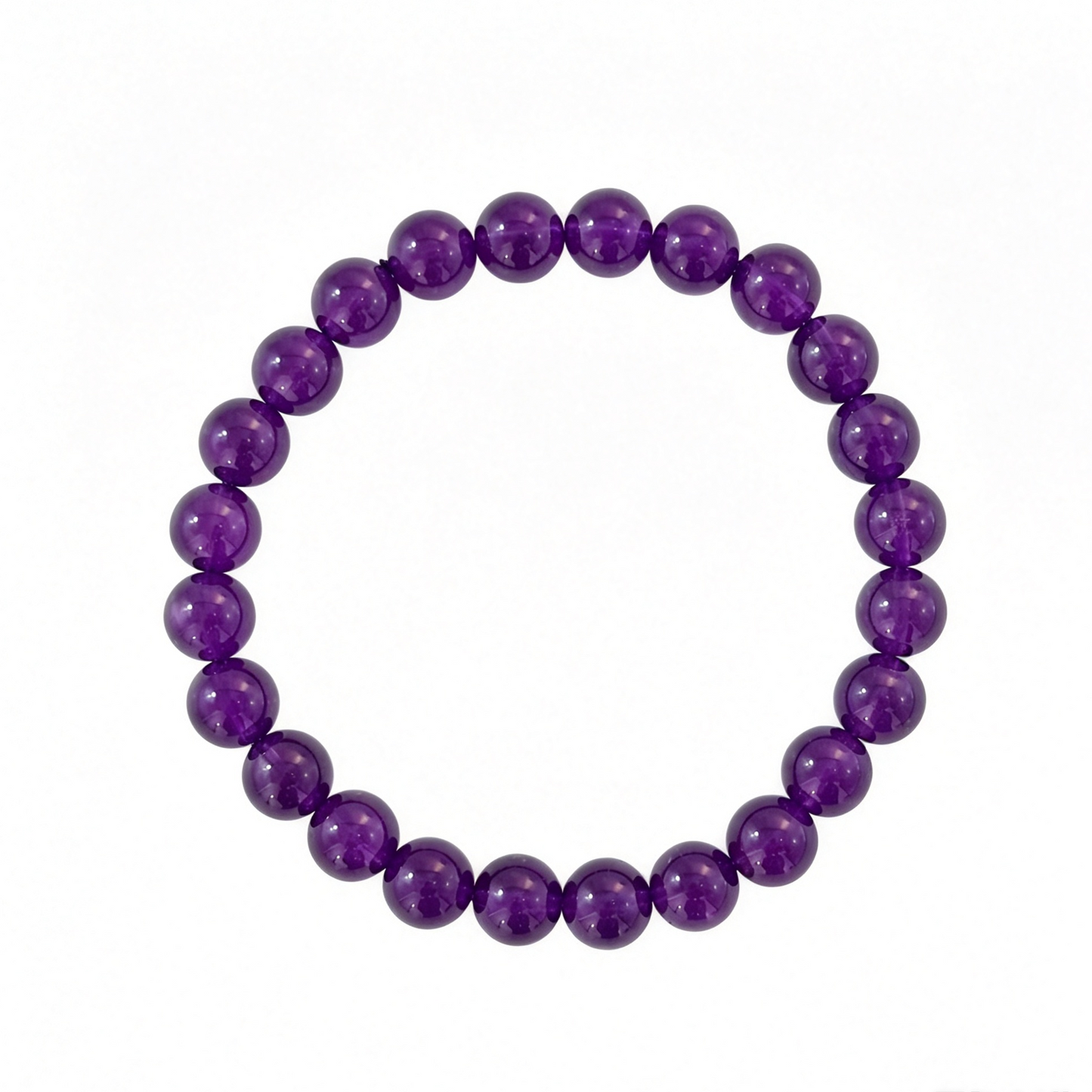 Natural Uruguayan Amethyst Round Bead Bracelet – Deep Purple Crystal Beaded Fashion Bracelet