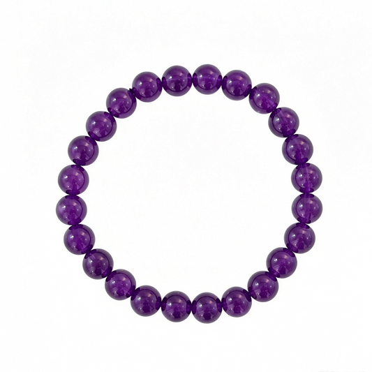 Natural Uruguayan Amethyst Round Bead Bracelet – Deep Purple Crystal Beaded Fashion Bracelet