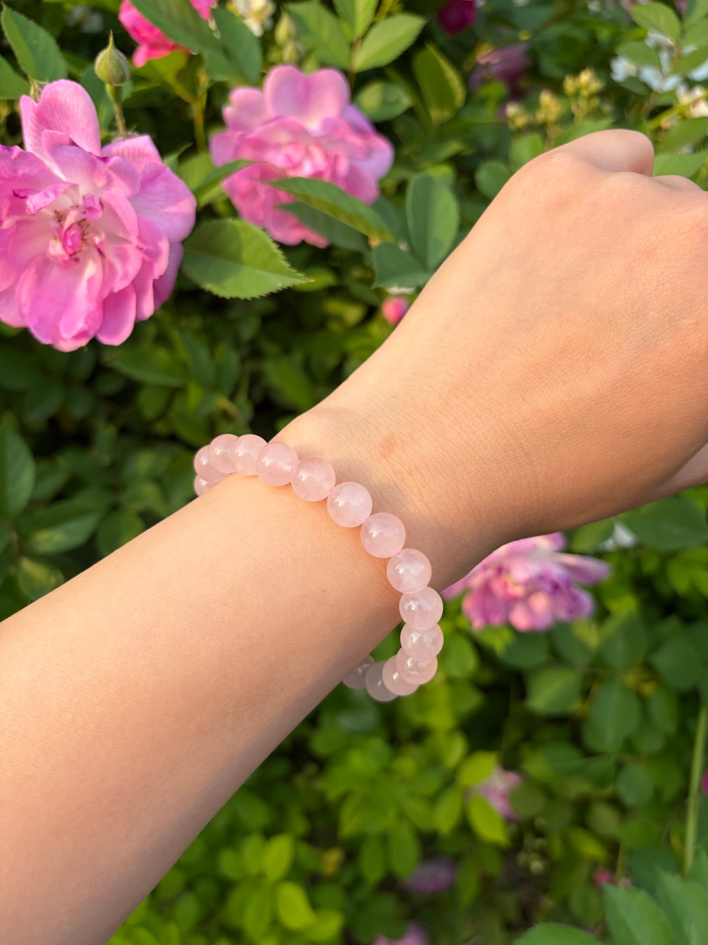 Natural Grapefruit Pink Crystal Bracelet – Madagascar Rose Quartz Round Bead Bracelet