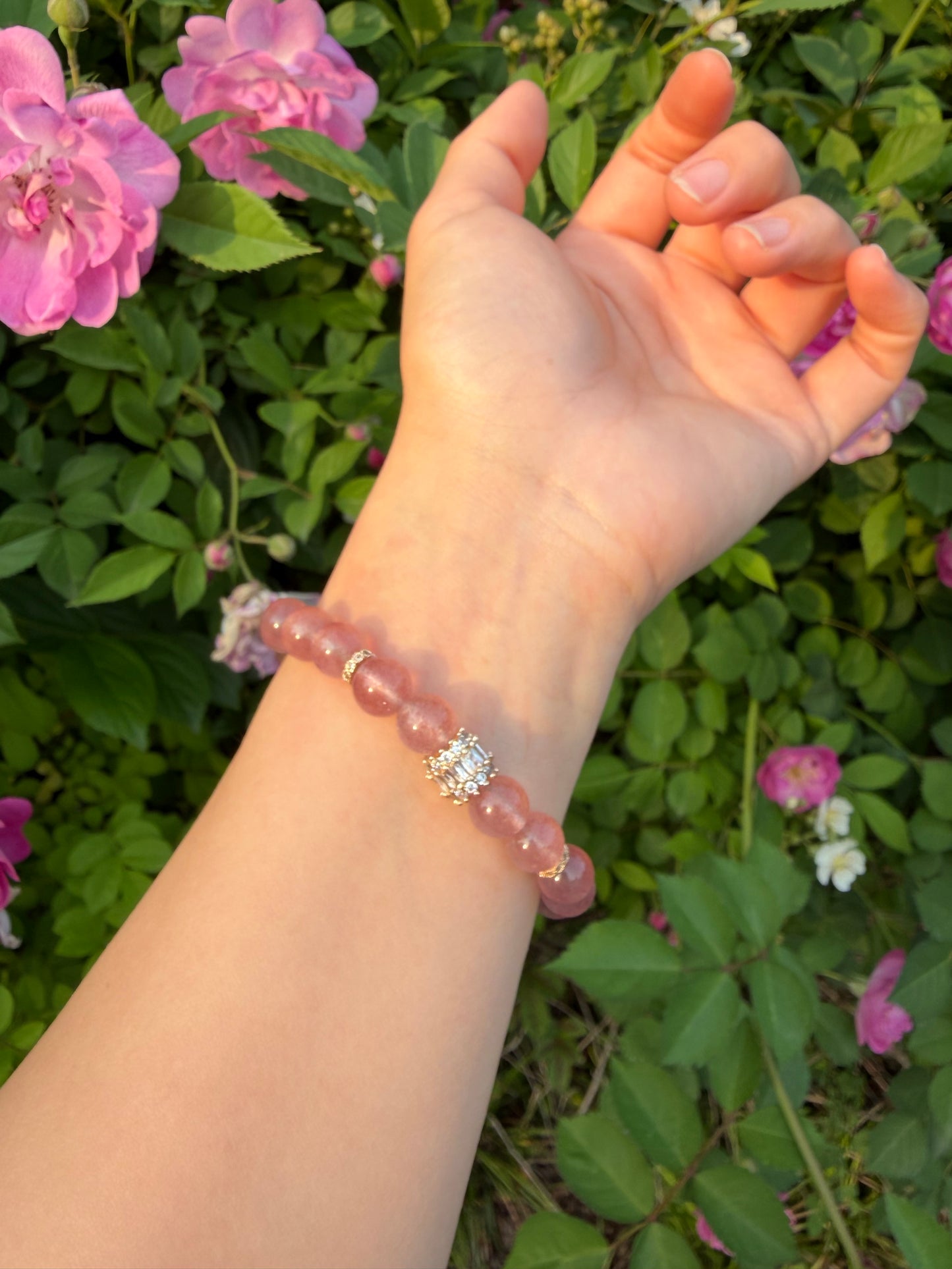 Strawberry Quartz Crystal Bracelet | Pink Happiness & Love Jewelry