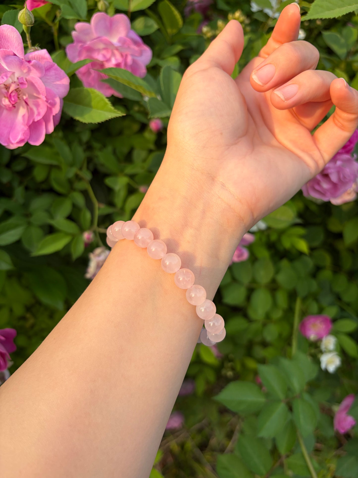 Natural Grapefruit Pink Crystal Bracelet – Madagascar Rose Quartz Round Bead Bracelet