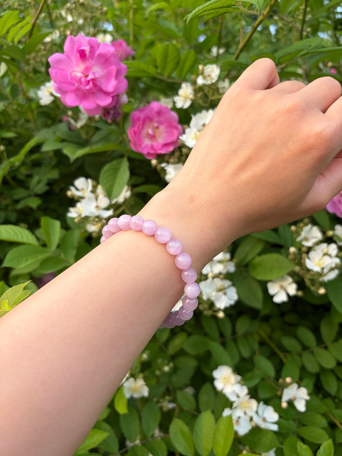 Natural Kunzite Crystal Bracelet | Ice Grade with Cat's Eye Effect