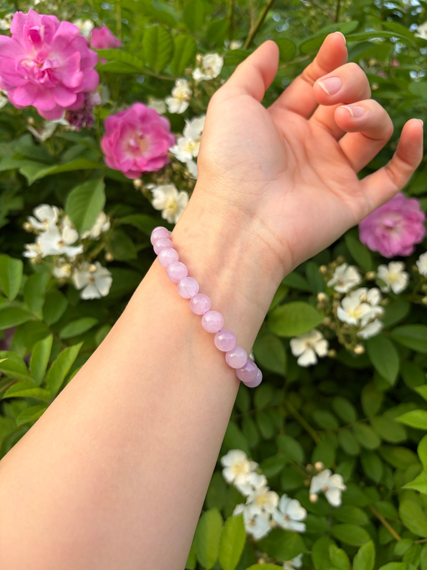 Natural Kunzite Crystal Bracelet | Ice Grade with Cat's Eye Effect