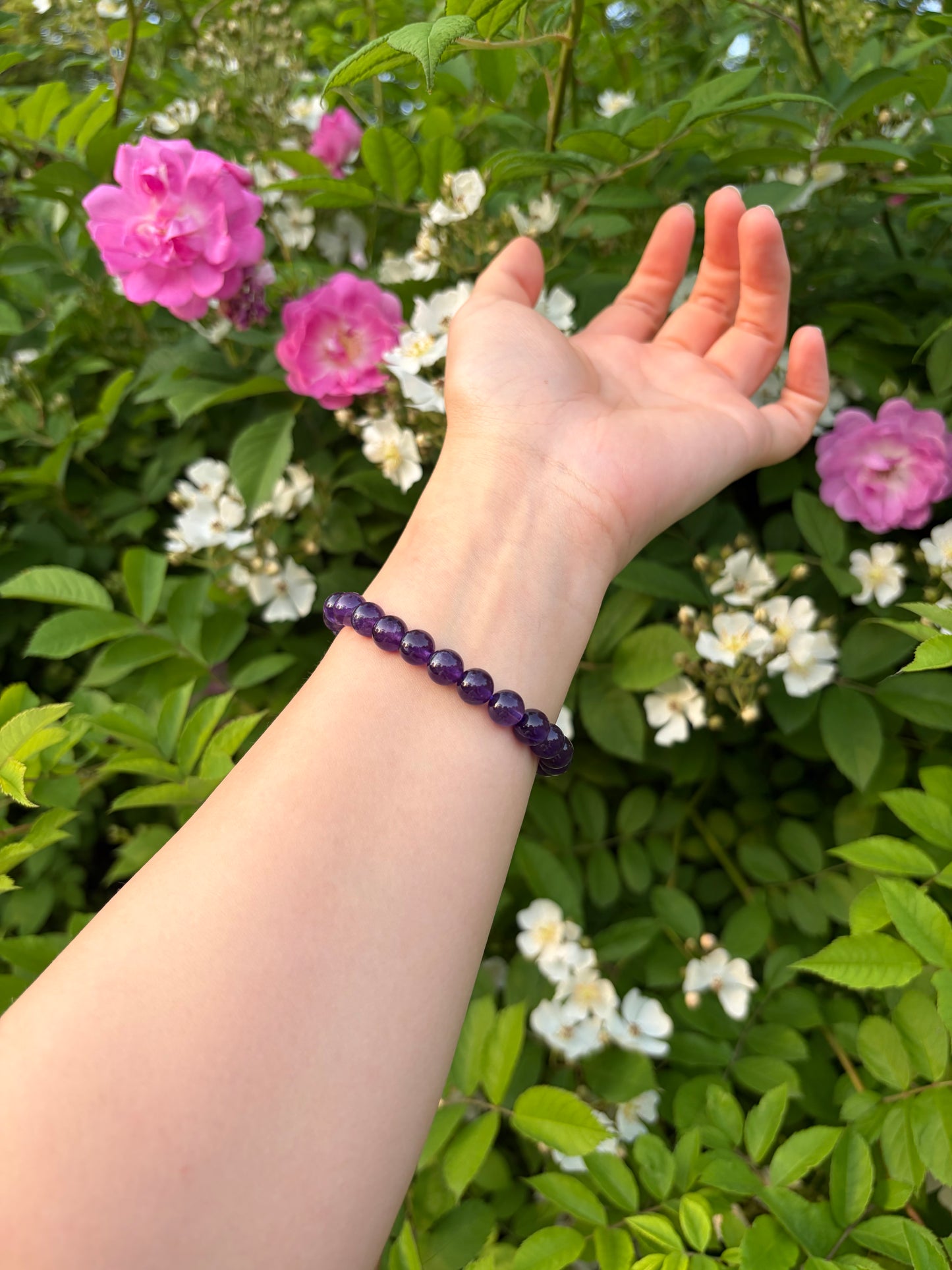 Natural Uruguayan Amethyst Round Bead Bracelet – Deep Purple Crystal Beaded Fashion Bracelet