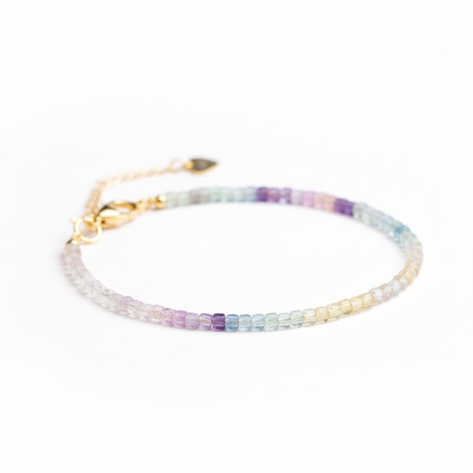 Rainbow Fluorite Dainty Bracelet - White Background Studio Shot