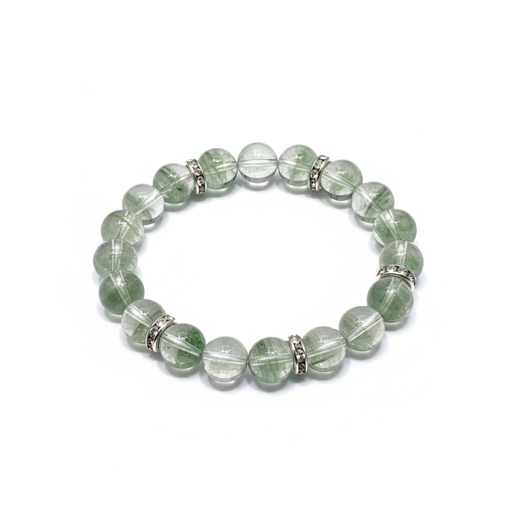 Green Phantom Quartz Bracelet - White Background Studio Shot
