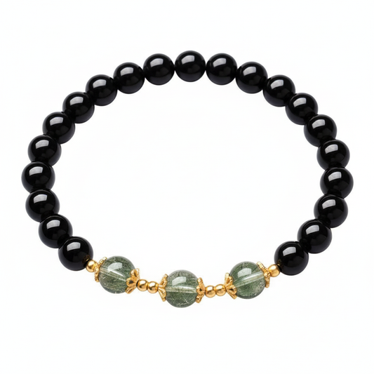 Black Obsidian Green Phantom Bracelet - White Background